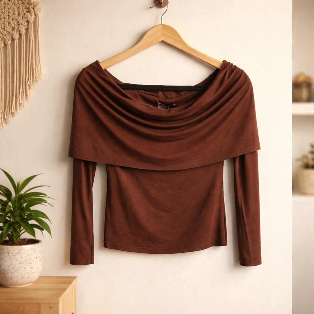 Naked Wardrobe Chocolate Off-The-Shoulder Top - Picture 2 of 7
